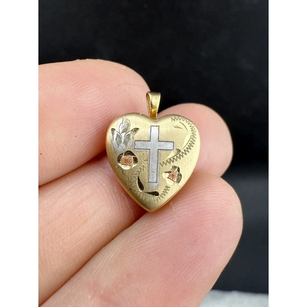 Vintage Gold Filled Locket‎ Pendant Cross Etched